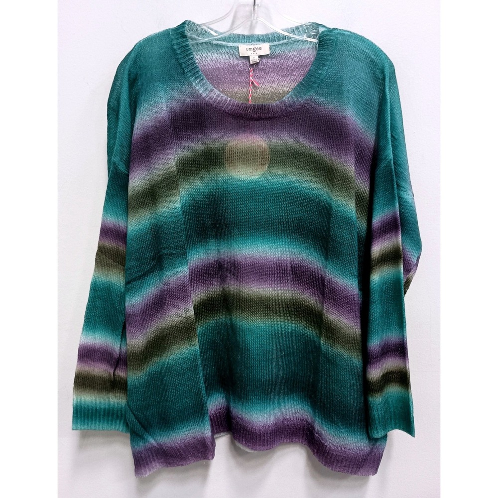 Umgee Sweater Womens Small Teal Purple Ombre Striped Pullover Boho Relaxed